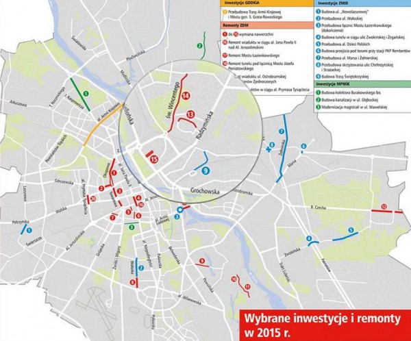 Mapa miejskiego Biura Koordynacji Inwestycji w Pasie Drogi