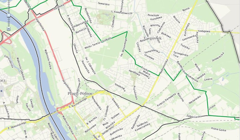 Granica Warszawy z 1916 roku zaznaczona jest zieloną linią / mapa UM